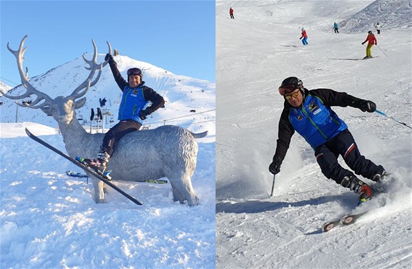 Sestriere: “El diablo” Claudio Chiappucci impegnato in discese sugli sci